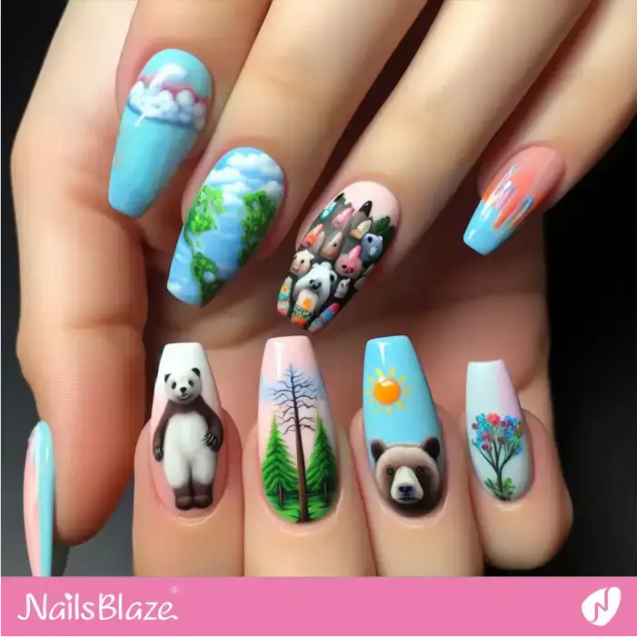 Animals Hit Hard by Climate Change Nail Design | Climate Crisis Nails - NB3019